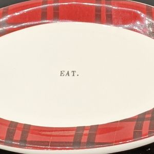 RAE DUNN Red Plaid Oval Dish 'EAT'